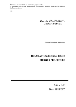 Case No COMP/M.2621 - SEB/MOULINEX