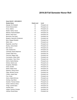 2019-20 Fall Semester Honor Roll