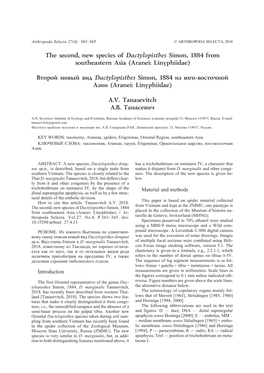 The Second, New Species of Dactylopisthes Simon, 1884 from Southeastern Asia (Aranei: Linyphiidae)