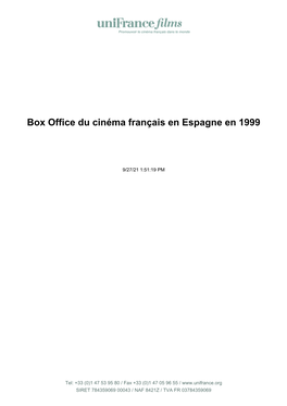 Box Office Du Cinéma Français En Espagne En 1999