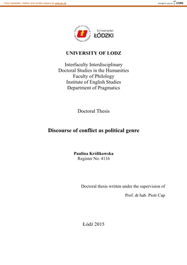 Discourse of Conflict As Political Genre