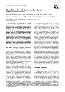 Biosynthesis of Resorcylic Acid Lactone Lasiodiplodin in Lasiodiplodia Theobromae