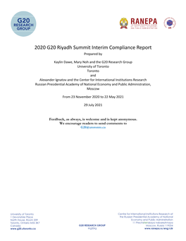 2020 G20 Riyadh Summit Interim Compliance Report: Health