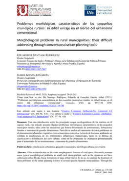 Problemas Morfológicos Característicos De Los Pequeños Municipios Rurales: Su Difícil Encaje En El Marco Del Urbanismo Convencional