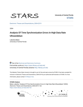 Analysis of Time Synchronization Errors in High Data Rate Ultrawideban