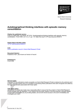 Autobiographical Thinking Interferes with Episodic Memory Consolidation