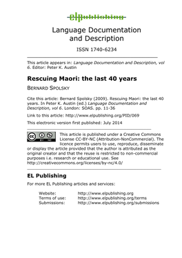 Rescuing Maori: the Last 40 Years
