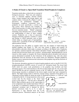 A Study of Closed Vs. Open Shell Transition Metal Porphyrin Complexes