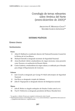 Cronología De Temas Relevantes Sobre América Del Norte (Enero-Diciembre De 2005)*