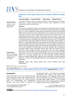 Comparison Various Body Measurements of Aksaray Malakli and Kangal Dogs