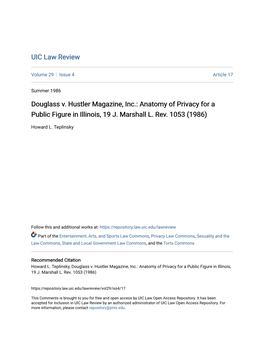 Douglass V. Hustler Magazine, Inc.: Anatomy of Privacy for a Public Figure in Illinois, 19 J