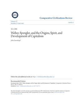 Weber, Spengler, and the Origins, Spirit, and Development of Capitalism John Farrenkopf