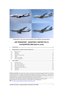 AIR TRANSPORT: QUARTERLY REPORT NO.19 2Nd QUARTER 2008 (April to June)