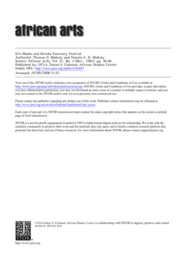 So'o Masks and Hemba Funerary Festival Author(S): Thomas D. Blakely and Pamela A. R. Blakely Source: African Arts, Vol. 21, No
