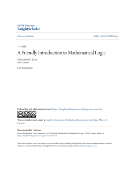 A Friendly Introduction to Mathematical Logic Christopher C