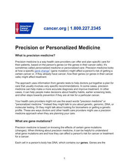 Precision Or Personalized Medicine