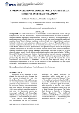 A Narrative Review of Apiaceae Family Plants in Usada Netra for Eye Disease Treatment