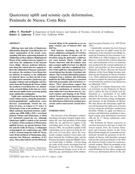 Quaternary Uplift and Seismic Cycle Deformation, Penı´Nsula De Nicoya, Costa Rica