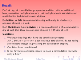 Zero Divisors, Units, and Integral Domains