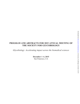 Program and Abstracts for 2015 Annual Meeting of the Society for Glycobiology