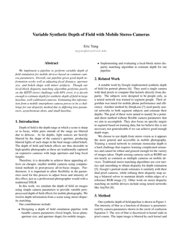 Variable Synthetic Depth of Field with Mobile Stereo Cameras