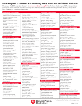 BILH Hospitals – Domestic & Community HMO, HMO Plus and Tiered POS Plans