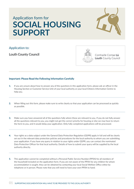 Application Form for SOCIAL HOUSING SUPPORT