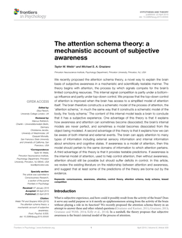 The Attention Schema Theory: a Mechanistic Account of Subjective Awareness