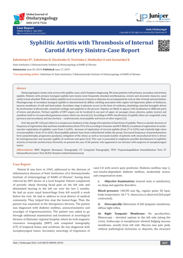 Syphilitic Aortitis with Thrombosis of Internal Carotid Artery Sinistra-Case Report