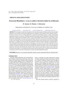 Ecosystem Biomimicry: a Way to Achieve Thermal Comfort in Architecture