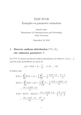 ELEC-E7130 Examples on Parameter Estimation