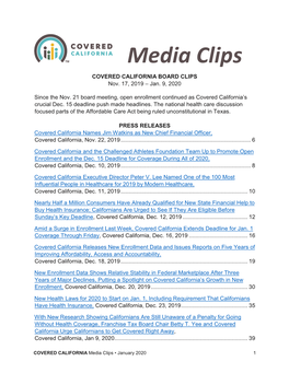 Media Clips COVERED CALIFORNIA BOARD CLIPS Nov