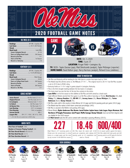 2020 FOOTBALL GAME NOTES OLE MISS (0-1) GAME Rankings