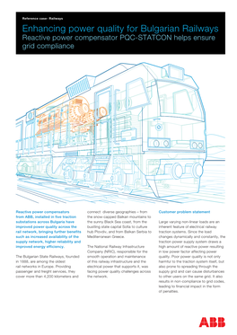 Enhancing Power Quality for Bulgarian Railways Reactive Power Compensator PQC-STATCON Helps Ensure Grid Compliance