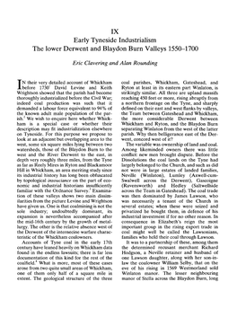 Early Tyneside Industrialism the Lower Derwent and Blaydon Burn Valleys 1550-1700