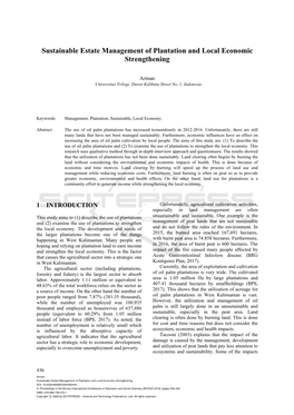 Sustainable Estate Management of Plantation and Local Economic Strengthening