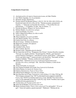 Comprehensive Exam Lists 1. Antología Poética De Mujeres