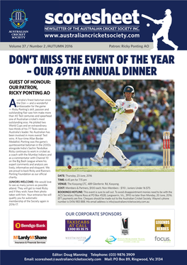 Scoresheet NEWSLETTER of the AUSTRALIAN CRICKET SOCIETY INC