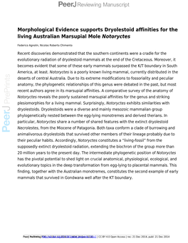 Morphological Evidence Supports Dryolestoid Affinities for the Living Australian Marsupial Mole Notoryctes