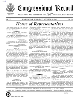 Congressional Record United States Th of America PROCEEDINGS and DEBATES of the 110 CONGRESS, FIRST SESSION