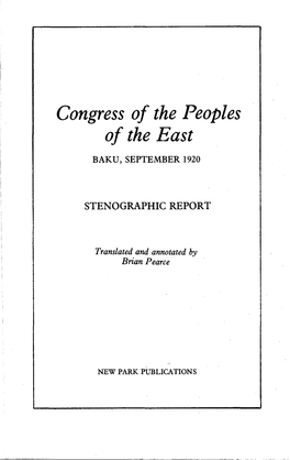 Congress of the Peoples of the East BAKU, SEPTEMBER 1920