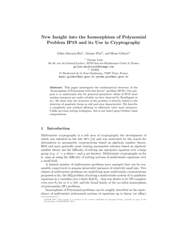 New Insight Into the Isomorphism of Polynomial Problem IP1S and Its Use in Cryptography