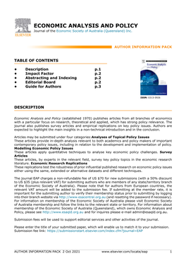 ECONOMIC ANALYSIS and POLICY Journal of the Economic Society of Australia (Queensland) Inc