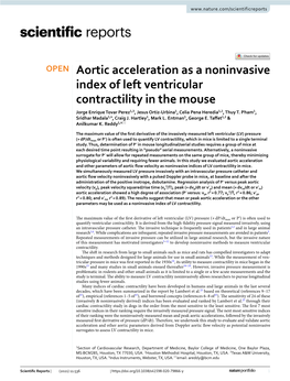 Aortic Acceleration As a Noninvasive Index of Left Ventricular Contractility in the Mouse