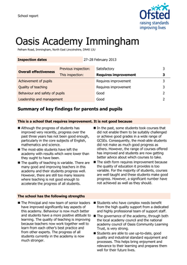 Oasis Academy Immingham Pelham Road, Immingham, North East Lincolnshire, DN40 1JU