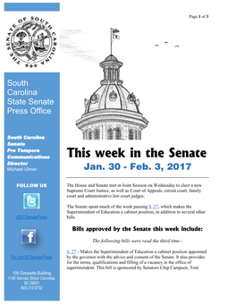 This Week in the Senate Director Michael Ulmer Jan