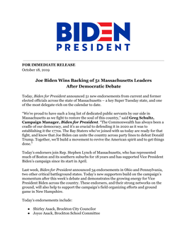 Joe Biden Wins Back Ing of 51 M Assachusetts Leaders After Democratic Debate