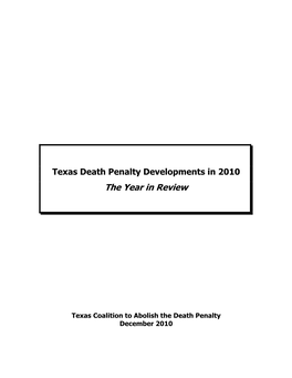 Texas Death Penalty Developments in 2010: the Year in Review
