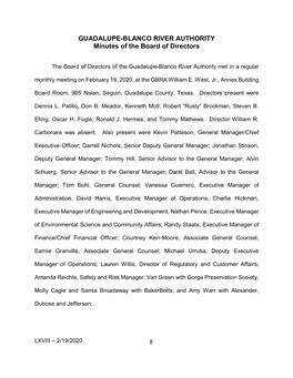 GUADALUPE-BLANCO RIVER AUTHORITY Minutes of the Board of Directors