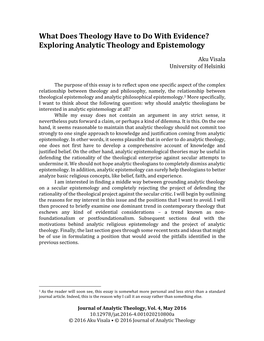 What Does Theology Have to Do with Evidence? Exploring Analytic Theology and Epistemology